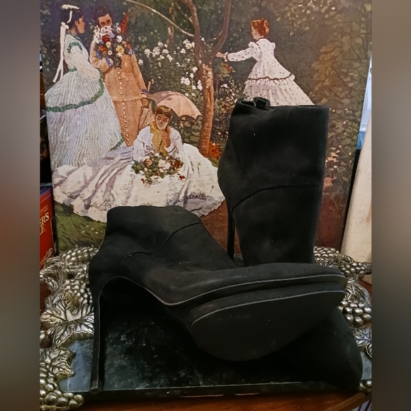👠👠Black Suede Ankle High Heel👢👢 Size 10 Women,Zipper Back,Nice 🎁 💝 - Picture 7 of 8
